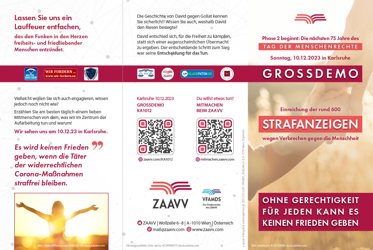 Großdemo in Karlsruhe am 10.12.2023 - Einreichung der Strafanzeigen gegen Meschenrechtsverletzungen